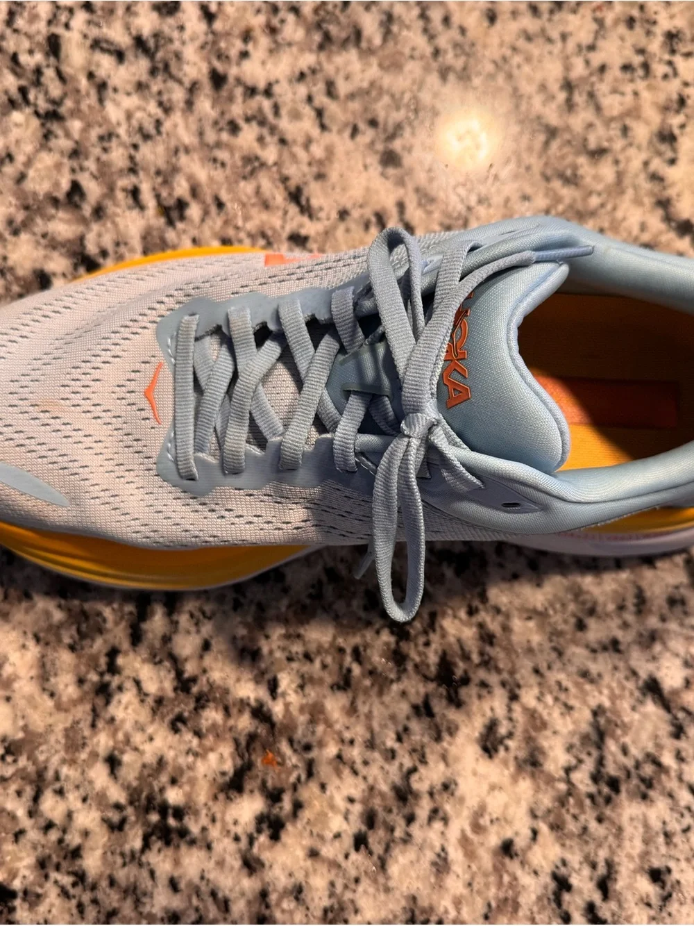 Hoka Bondi 8 Women’s Light Blue Shoe with Yellow Midsole